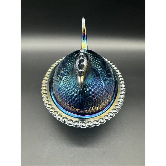 Vintage Indiana Glass Blue Iridescent UV Glow Carnival Hen On Nest EUC - Picture 9 of 16